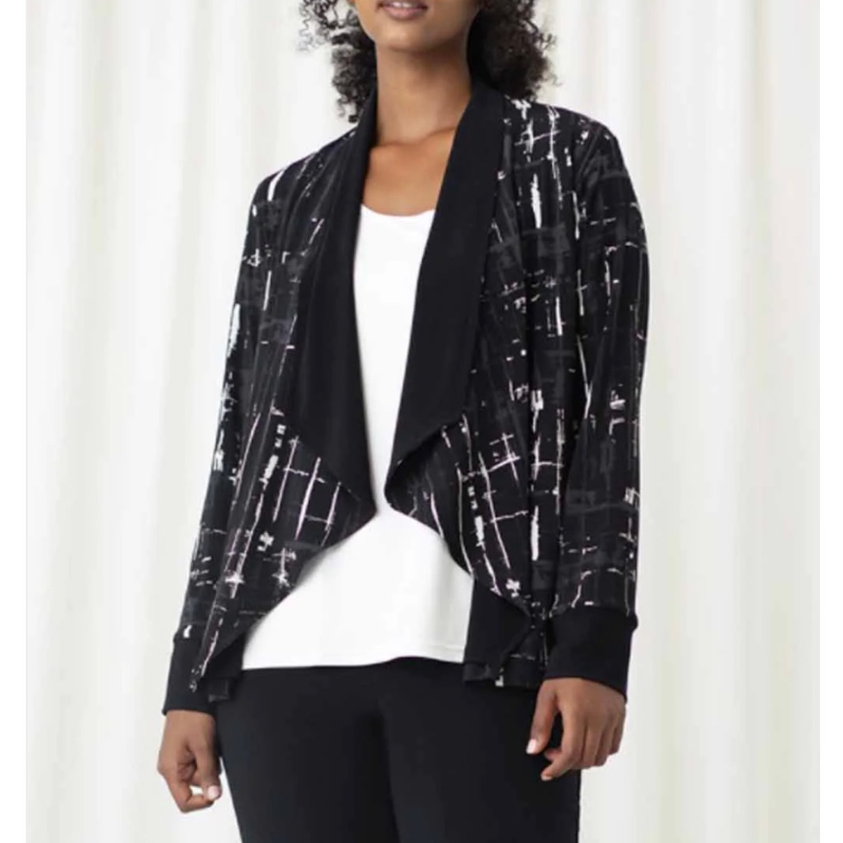 Sympli Key Reversible Jacket Open Cardigan Long Sleeve Black/ Drifting Lines